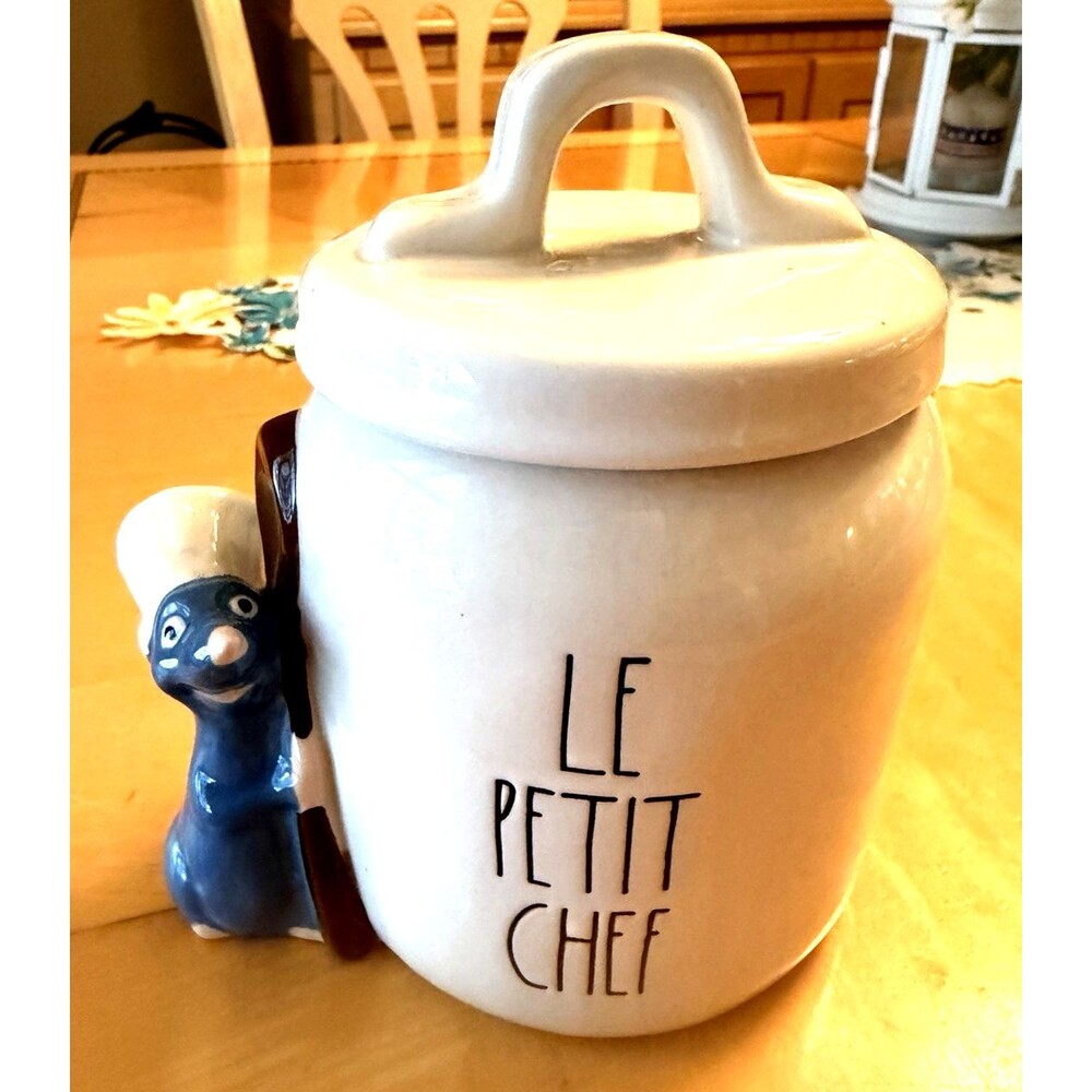 Rae Dunn Pixar Ratatouille Remy LE PETIT CHEF Ceramic Canister with Lid EUC